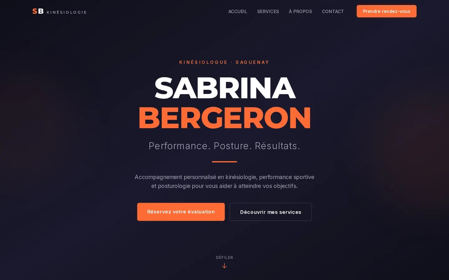 Sabrina Bergeron Kinésiologie — capture du site
